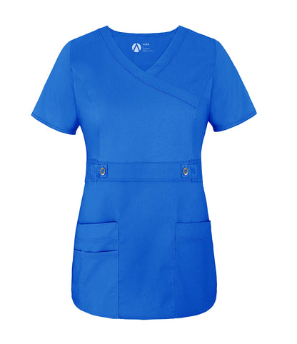 Adar Active Classic Scrub Set for Women - Crossover Top and Multi Pocket Pants - 3500 - Royal Blue - S