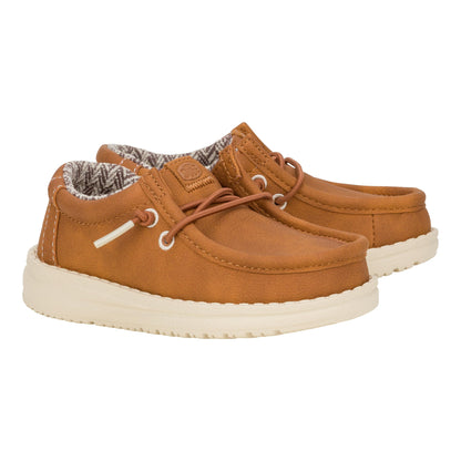 HEYDUDE Boy's Youth Wally Classic Slip On Loafer, Tan Size 3 | Elastic Laces | Flexible Sole | Boys Casual Shoe