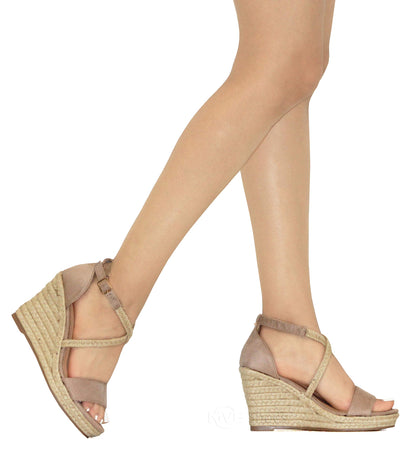 MVE Shoes Women's Medium Espadrille Open Wedge Criss Cross Straps-Fashion Wedges, Judith-34 taupe 6.5
