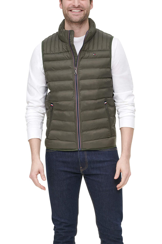 Tommy Hilfiger Men's Lightweight Down Quilted Puffer Vest, Olive, X-Large