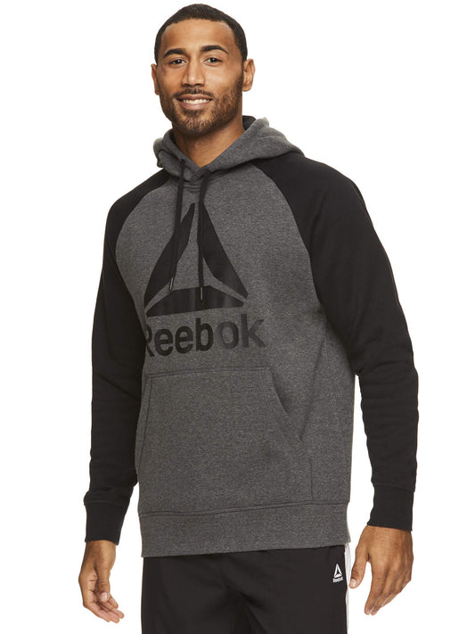 Reebok Men's Performance Pullover Hoodie Sweatshirt - Graphic Hooded Activewear Sweater with Front Pocket - Charcoal Heather Mesh Camo Po, Medium