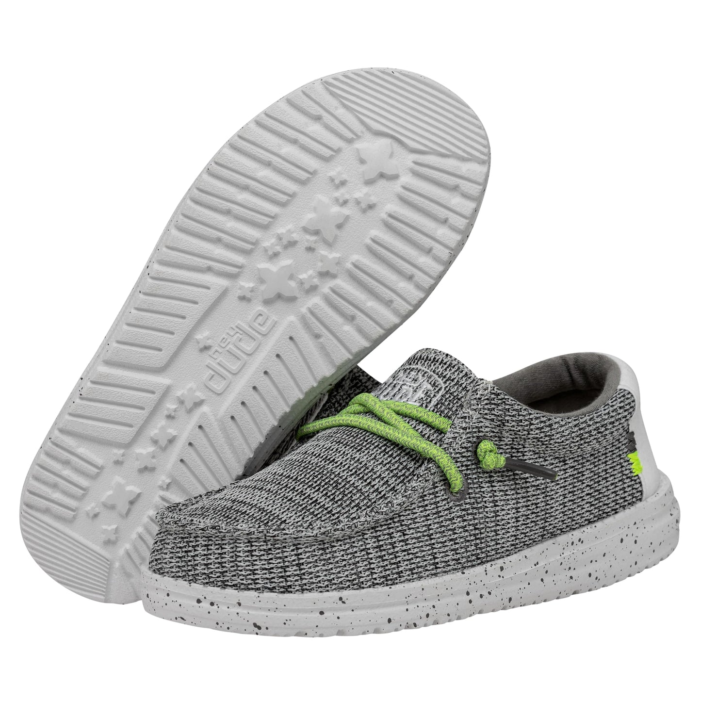 HEYDUDE Boy's Youth Wally Sox Slip On Shoe, Stone White Size 3 | Lightweight Casual Loafer with Elastic Laces and Removable EVA Insole