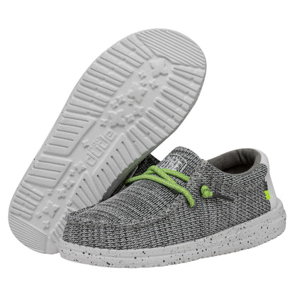 HEYDUDE Boy's Youth Wally Sox Slip On Shoe, Stone White Size 3 | Lightweight Casual Loafer with Elastic Laces and Removable EVA Insole