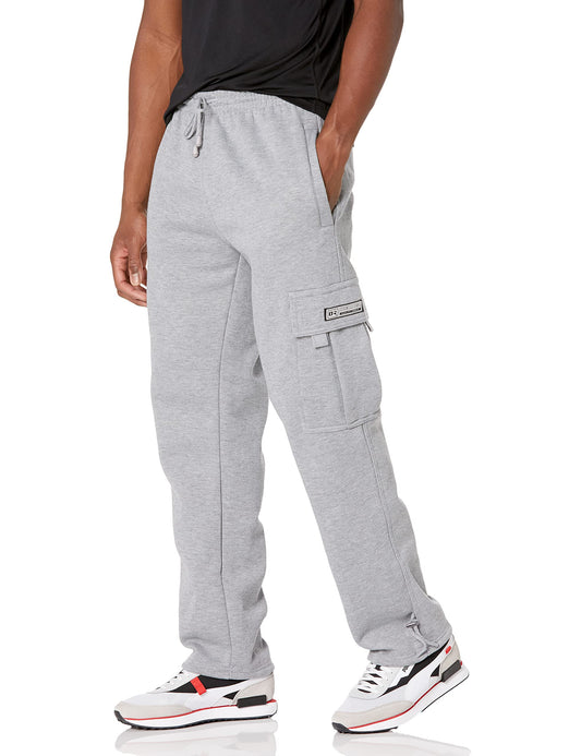 DREAM USA Men's Heavyweight Fleece Cargo Sweatpants, Grey, 4X-Large