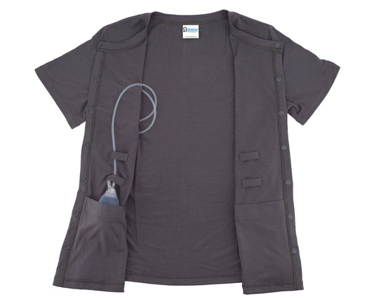 RENOVA MEDICAL WEAR Mastectomy Recovery Shirt with Drain Pockets Grey
