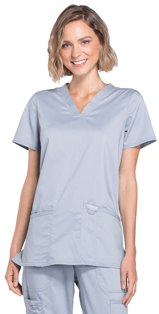 V-Neck Scrubs for Women Workwear Revolution, Soft Stretch, Easy Care Plus Size WW620, 2XL, Grey