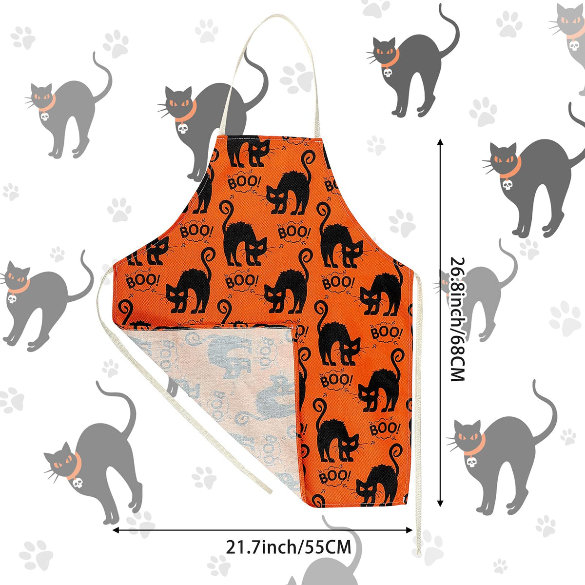 Geyoga 2 Pieces Halloween Apron Halloween Cat Apron Adjustable Cat Pattern Apron Halloween Buffalo Apron for Kitchen Cooking Chef Grill Baking 2 Styles