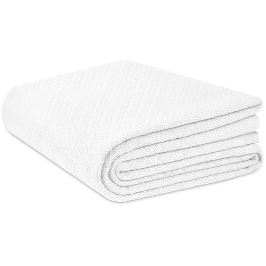 COTTON CRAFT Soft Cotton Thermal Blanket - Plush Herringbone Twill - All Season Luxurious Breathable Skin Friendly Lightweight Cooling Throw Blanket - Sofa Couch Travel Camping Dorm - Full Queen White