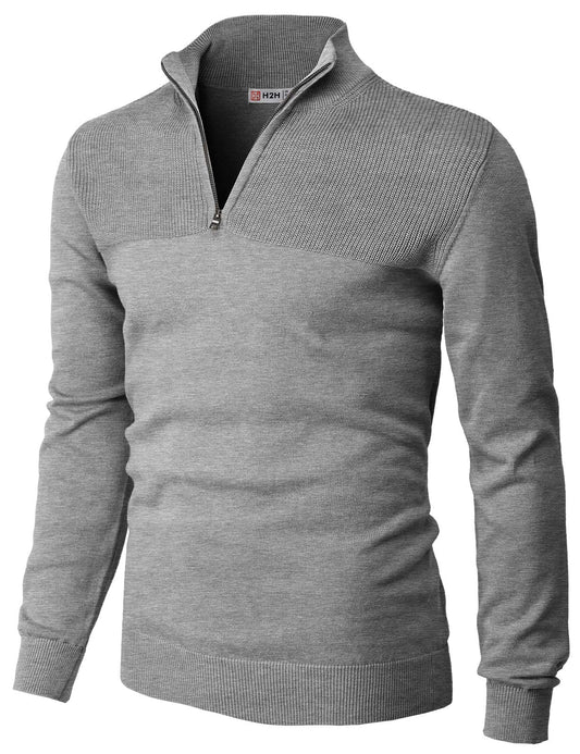 H2H Men's Light Weight Slim Fit Mock Neck Long Sleeve Soft Knit Sweater 1/4 Zip-up Pullover Gray US M/Asia L (CMOSWL057)