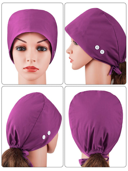 6 Pieces Adjustable Button Caps with Sweatband Bouffant Hats for Women Men (Gray, Green, Purple, Royal Blue, Navy Blue, Black)