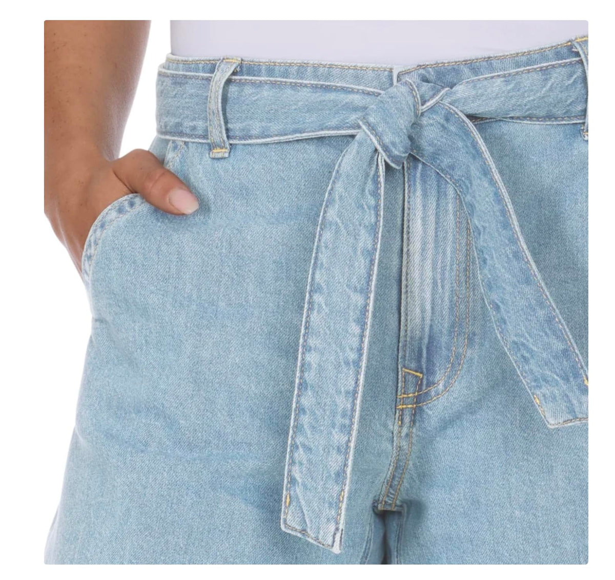 Tommy Hilfiger Women's Cotton High Rise Belted Denim Short (US, Numeric, 14, Regular, Regular, Light Wash)