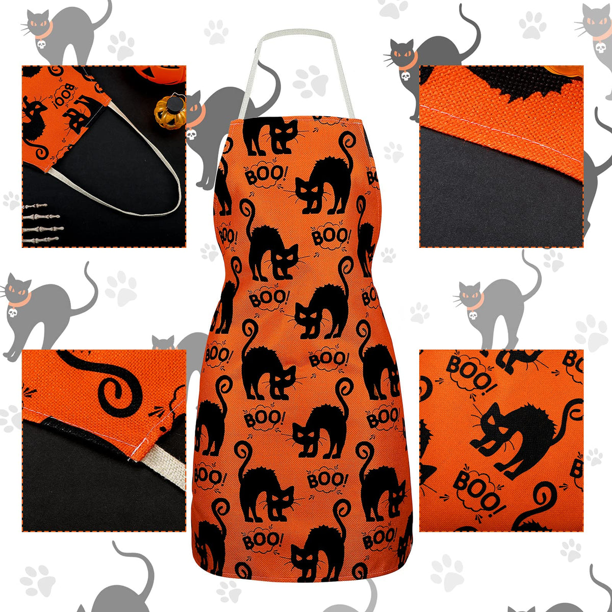 Geyoga 2 Pieces Halloween Apron Halloween Cat Apron Adjustable Cat Pattern Apron Halloween Buffalo Apron for Kitchen Cooking Chef Grill Baking 2 Styles