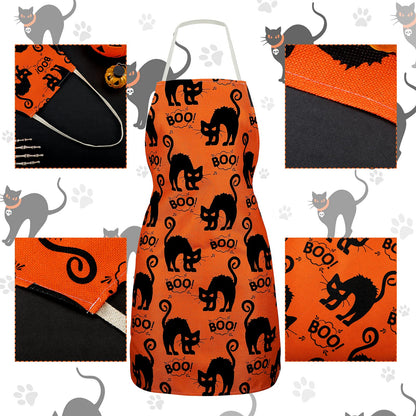 Geyoga 2 Pieces Halloween Apron Halloween Cat Apron Adjustable Cat Pattern Apron Halloween Buffalo Apron for Kitchen Cooking Chef Grill Baking 2 Styles