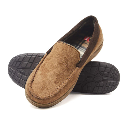 Hanes Mens Moccasin Slipper House Shoe With Memory Foam sole , Tan , Medium