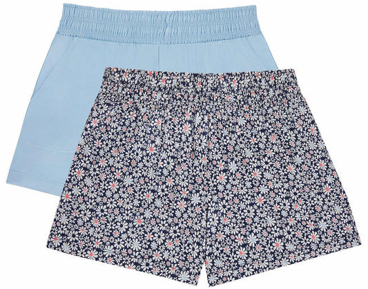 Jane and Bleecker 2 Pack Lightweight Lounge Sleep Shorts (Light Blue/Blue Floral, Large)