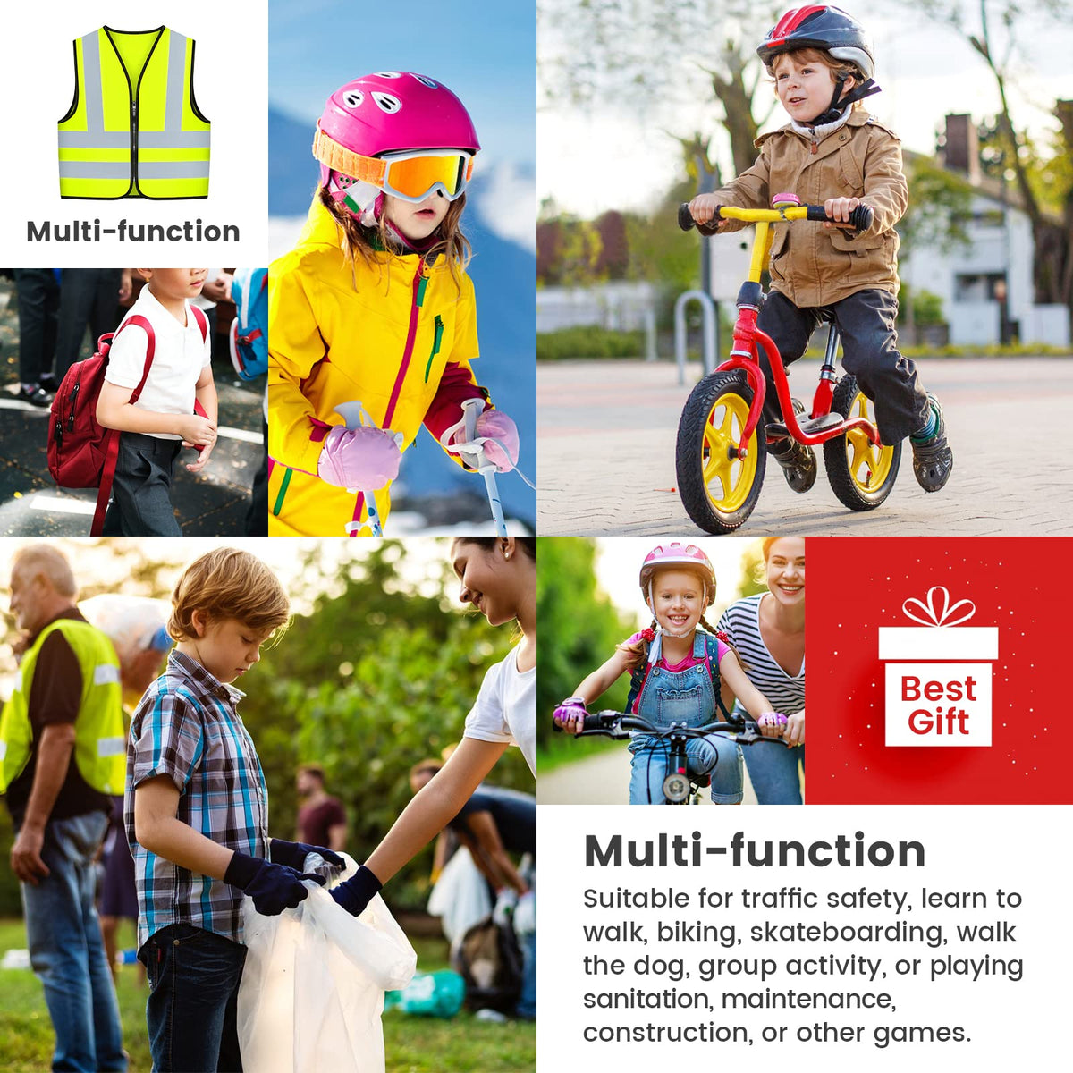 Safety Vest High Visibility Reflective Vest With Zipper Child Hi Vis Vest With Reflective Tape, Neon Yellow Color, Zipper Front (Small)