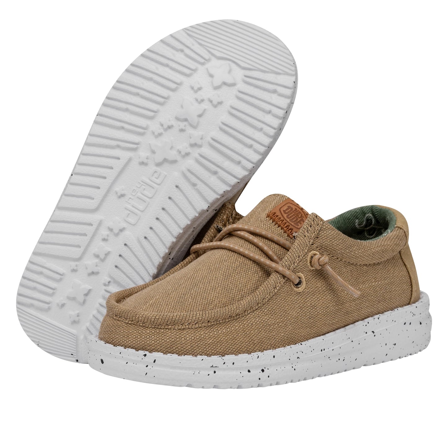 HEYDUDE Boy's Wally-Youth Washed Canvas Walnut Size 2 | Youth's Shoes | Youth Slip-on Loafers | Comfortable & Light-Weight