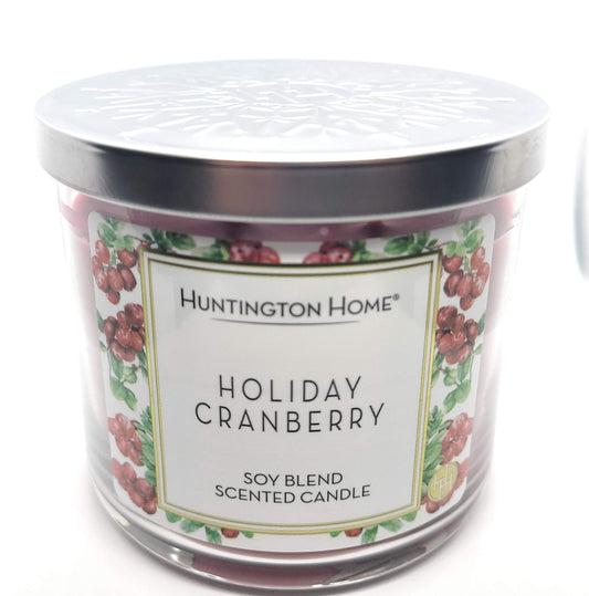 Huntington Home Holiday Cranberry Soy Blend 3-Wick Scented Candle 14 oz