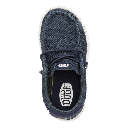 HEYDUDE Boy's Youth Wally Stretch Sox Slip On Shoe, Navy Size 12 | Lightweight Easy On Travel Ready Casual Sneaker