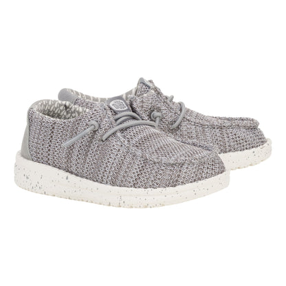 HEYDUDE Boy's Youth Wally Stretch Sox Slip On Shoe, Grey Size 4 | Lightweight Easy On Travel Ready Casual Sneaker