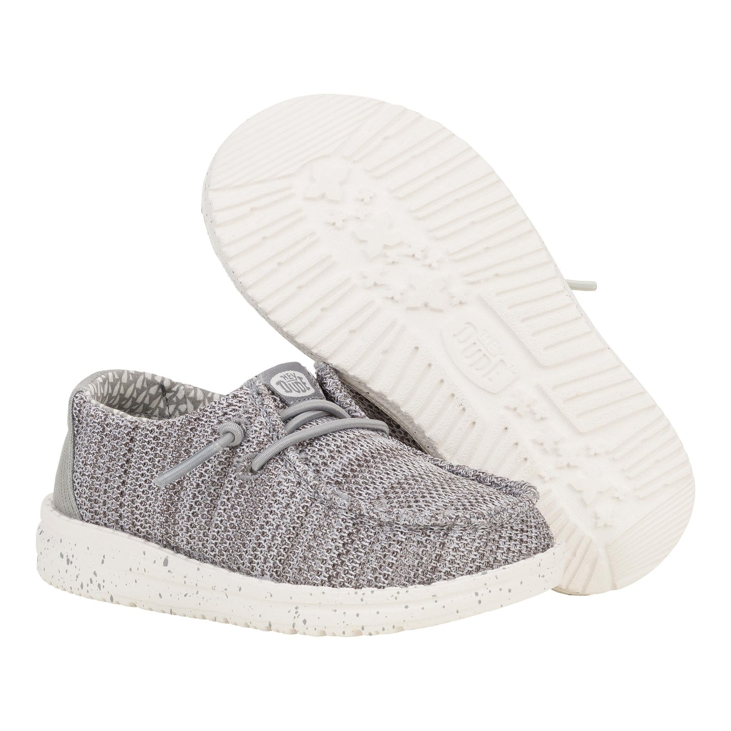 HEYDUDE Boy's Youth Wally Stretch Sox Slip On Shoe, Grey Size 4 | Lightweight Easy On Travel Ready Casual Sneaker
