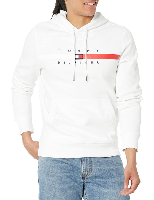 Tommy Hilfiger mens Flag Stripe Hoodie Hooded Sweatshirt, Bright White, Small US