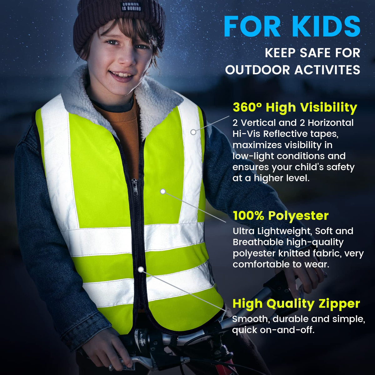 Safety Vest High Visibility Reflective Vest With Zipper Child Hi Vis Vest With Reflective Tape, Neon Yellow Color, Zipper Front (Small)