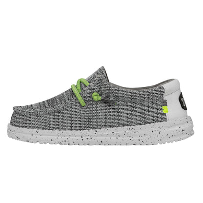 HEYDUDE Boy's Youth Wally Sox Slip On Shoe, Stone White Size 3 | Lightweight Casual Loafer with Elastic Laces and Removable EVA Insole