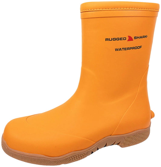 RUGGED SHARK Men's Great White Fishing Boots, Waterproof Deck Boots, Comfortable No-Slip Sole, Orange, Men's Size 9M