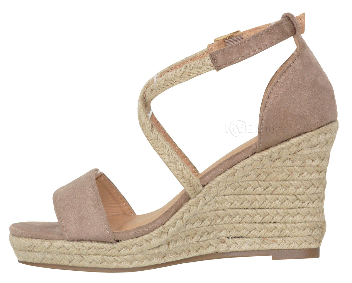 MVE Shoes Women's Medium Espadrille Open Wedge Criss Cross Straps-Fashion Wedges, Judith-34 taupe 6.5