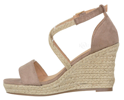 MVE Shoes Women's Medium Espadrille Open Wedge Criss Cross Straps-Fashion Wedges, Judith-34 taupe 6.5