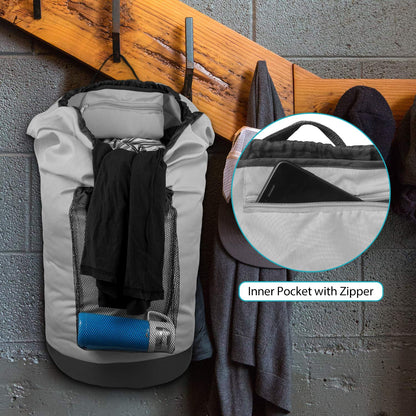 Dalykate Laundry Backpack with Shoulder Straps and Mesh Pocket Durable Nylon Clothes Hamper Bag with Drawstring Closure for College, Travel, Laundromat, Apartment