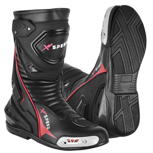 PROFIRST Original Leather Motorcycle Boots Waterproof Motorbike Shoes Armoured Boot Protection Anti Slip Racing Sports (Black, US Footwear Size System, Adult, Men, Numeric, Medium, 9)