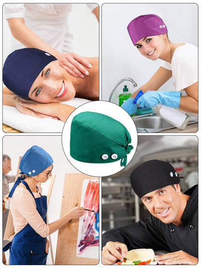 6 Pieces Adjustable Button Caps with Sweatband Bouffant Hats for Women Men (Gray, Green, Purple, Royal Blue, Navy Blue, Black)