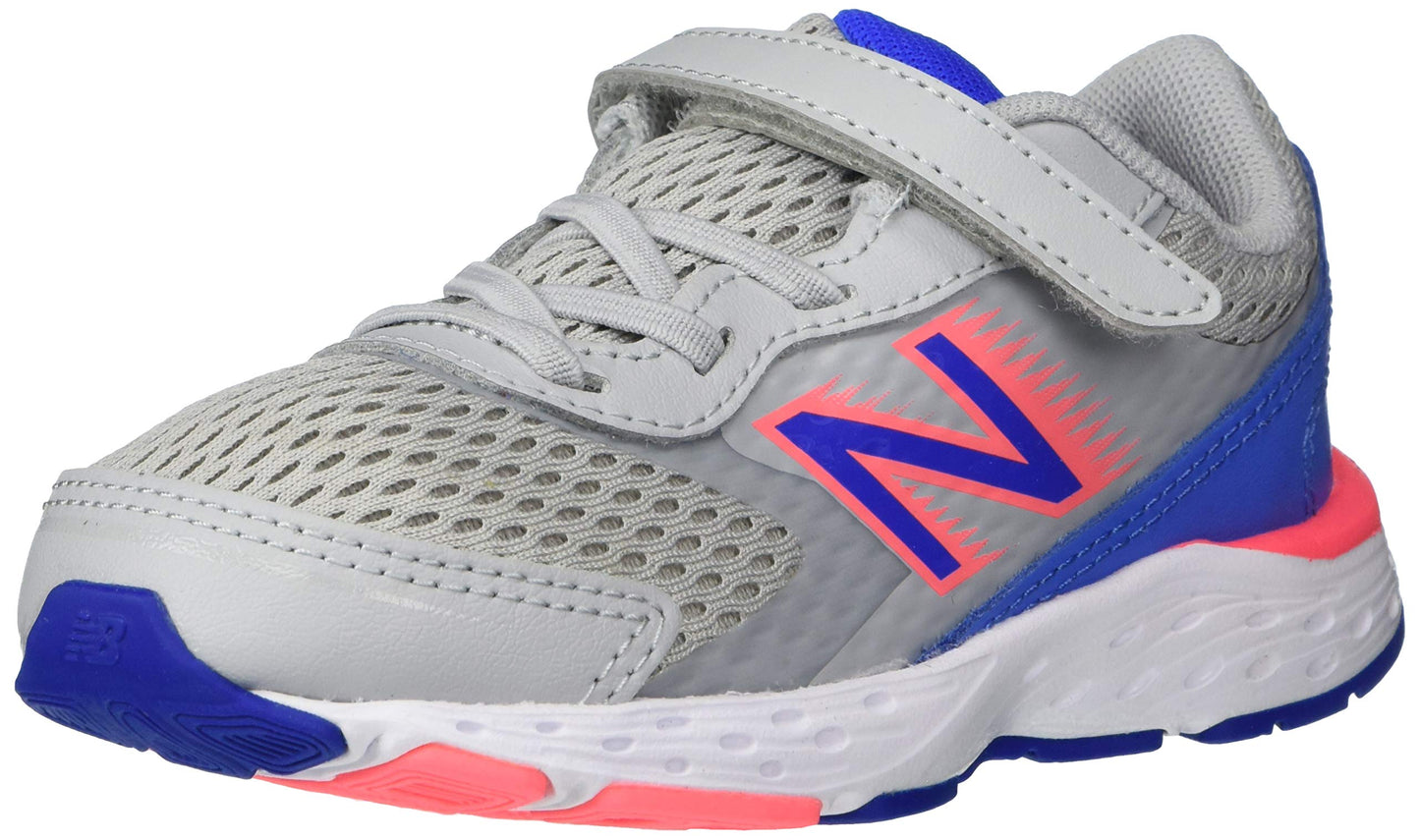 New Balance Kid's 680 V6 Hook and Loop Running Shoe, Light Aluminum/Faded Cobalt/Guava, 2 Infant