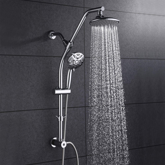 AMAZING FORCE Rain Shower Head with Handheld Spray Combo - 6-Setting High Pressure Rainfall Handheld Showerhead Combo with Holder, Retractable 59" Hose, Flow Regulator - Chrome Finish, 1.8 GPM