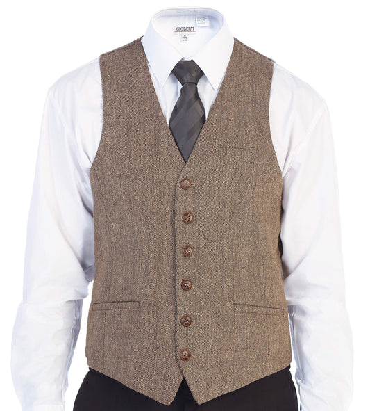 Gioberti Men's 6 Button Formal Herringbone Tweed Vest, Barleycorn Tan, 3X Large