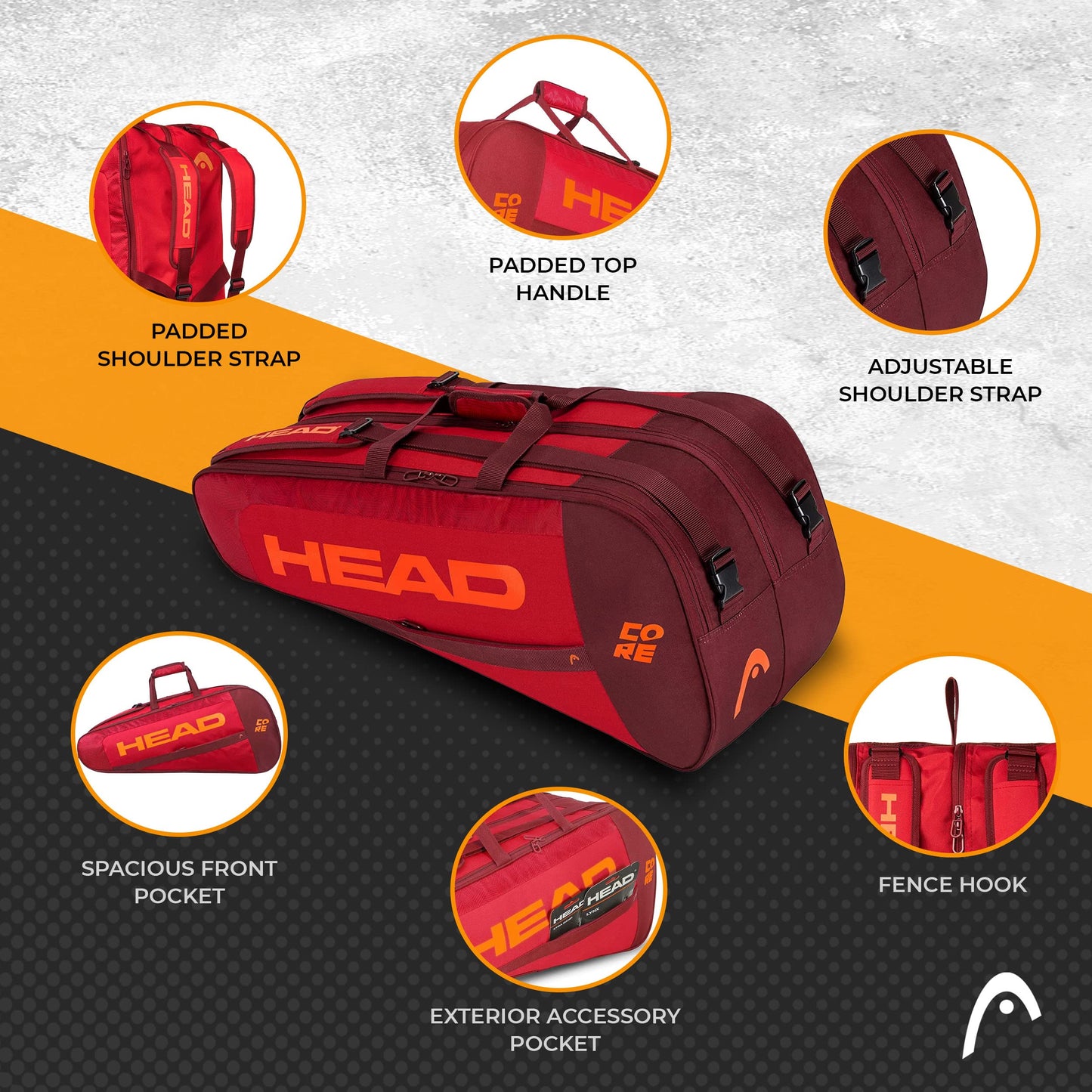 HEAD Core 6R Combi Tennis Racquet Bag - 6 Racket Tennis Equipment Duffle Bag