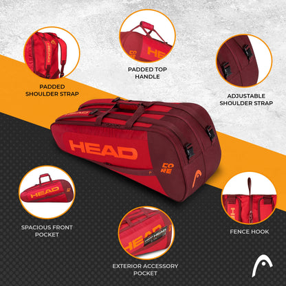 HEAD Core 6R Combi Tennis Racquet Bag - 6 Racket Tennis Equipment Duffle Bag