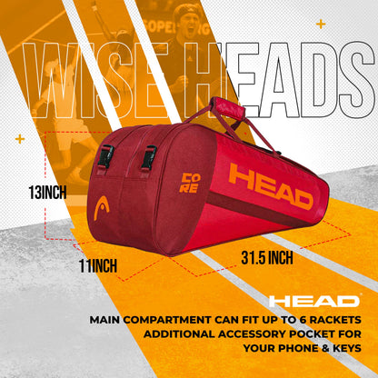HEAD Core 6R Combi Tennis Racquet Bag - 6 Racket Tennis Equipment Duffle Bag