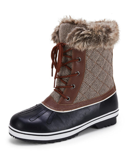 Huiyuzhi Womens Waterproof Winter Snow Boots Faux Fur Lined Lace Up Mid Calf Keep Warm Ankle Boots