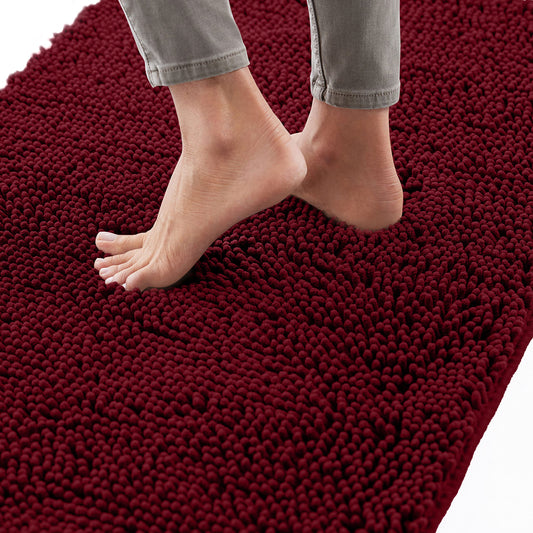 Gorilla Grip Bath Rug Mat 30x20, Thick Soft Absorbent Chenille, Rubber Backing Quick Dry Microfiber Mats, Machine Washable Rugs for Shower Floor, Bathroom Runner Bathmat Accessories Decor, Burgundy