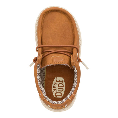 HEYDUDE Boy's Youth Wally Classic Slip On Loafer, Tan Size 3 | Elastic Laces | Flexible Sole | Boys Casual Shoe