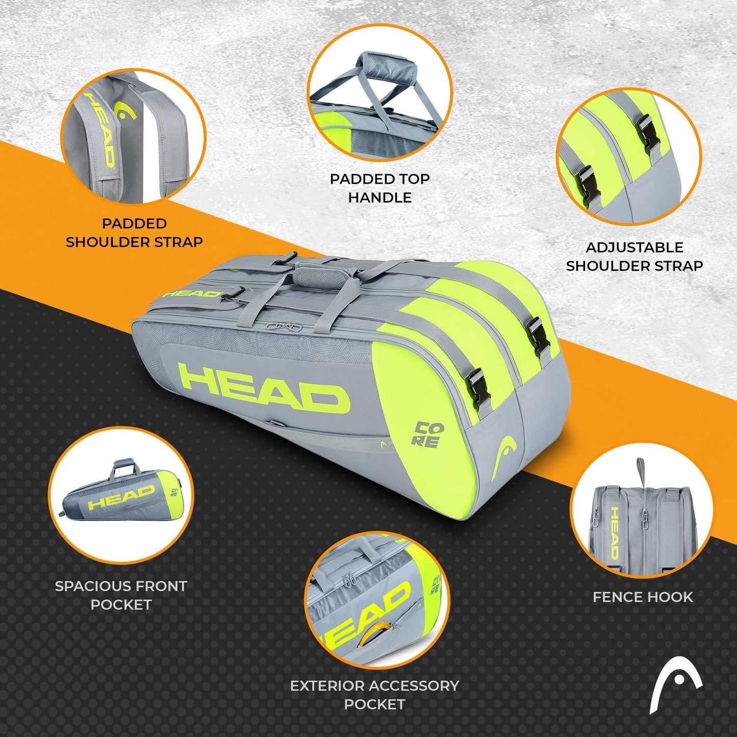 HEAD Core 6R Combi Tennis Racquet Bag - 6 Racket Tennis Equipment Duffle Bag