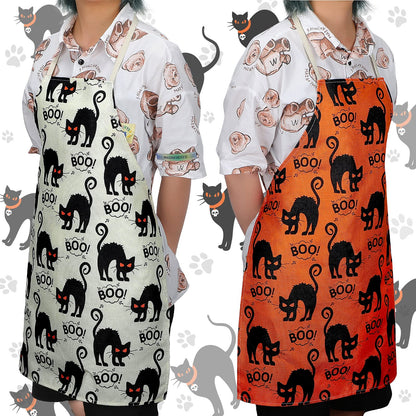 Geyoga 2 Pieces Halloween Apron Halloween Cat Apron Adjustable Cat Pattern Apron Halloween Buffalo Apron for Kitchen Cooking Chef Grill Baking 2 Styles