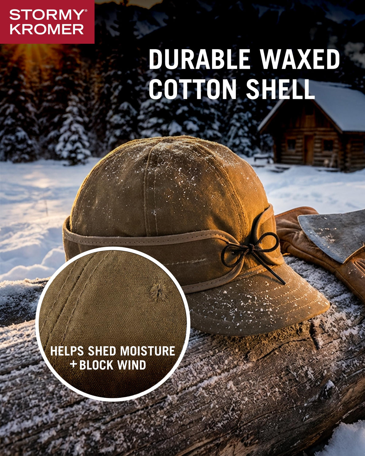 Stormy Kromer The Insulated Waxed Cotton Cap, Dark Oak, Size 7 3/8