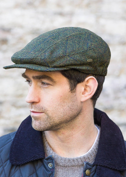 Mucros Weavers Kerry Cap, Irish Hat for Men, Herringbone Wool, Green, Small