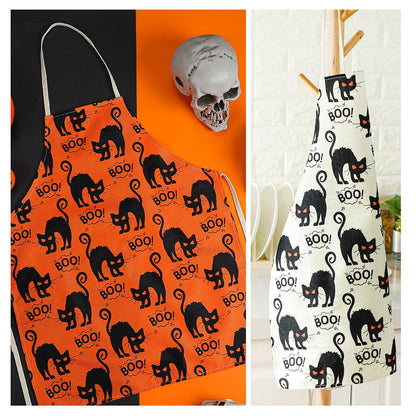 Geyoga 2 Pieces Halloween Apron Halloween Cat Apron Adjustable Cat Pattern Apron Halloween Buffalo Apron for Kitchen Cooking Chef Grill Baking 2 Styles