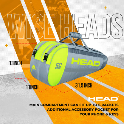 HEAD Core 6R Combi Tennis Racquet Bag - 6 Racket Tennis Equipment Duffle Bag