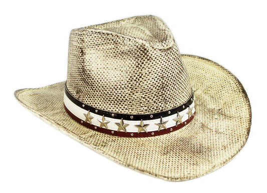 Women's Vintage Tea-Stained USA American Flag Cowboy Hat w/Western Shape-It Brim